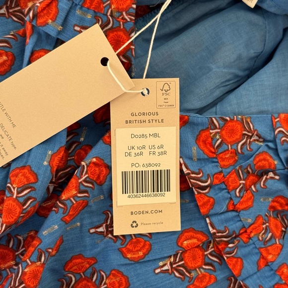 NWT BODEN RUCHED DETAIL MOSAIC BLUE AND POPPY GEO DRESS-SIZE US 6 - Picture 6 of 8